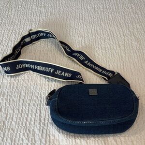 Joseph Ribkoff Vintage Dark Blue Denim Belt Bag with Branded Strap